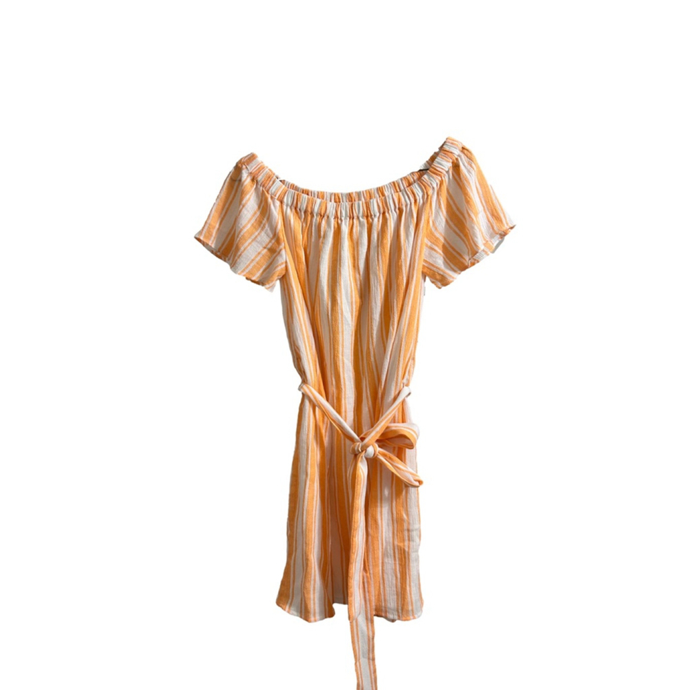 Women's Michael Kors Striped Off-the-Shoulder Dress Size M Orange/White - Picture 2 of 4